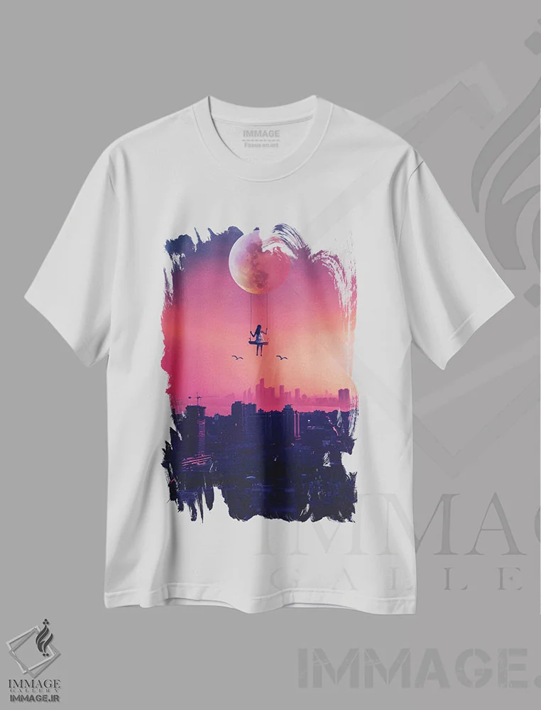 تیشرت سفید طرح دار دخترک تاب بازی بالای شهر، دکوراسیون جایگزین اثر جن زد | immage.ir