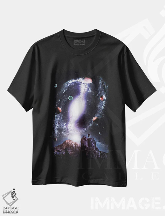 تیشرت مشکی طرح دار رقص باله سیارات کهکشان، هنر دیجیتال اثر جن زد | فروشگاه ایماژ