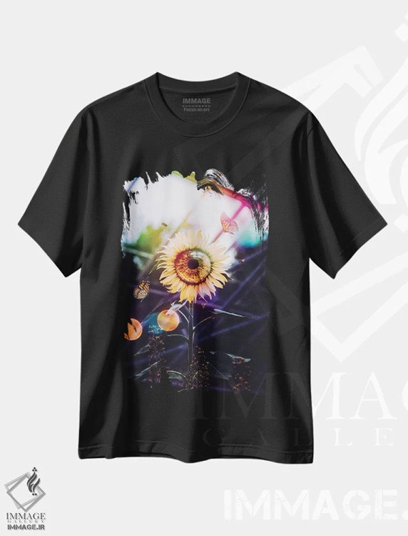 تیشرت مشکی طرح دار چشم گل آفتابگردان، عکاسی ترکیبی اثر جن زد | immage.ir