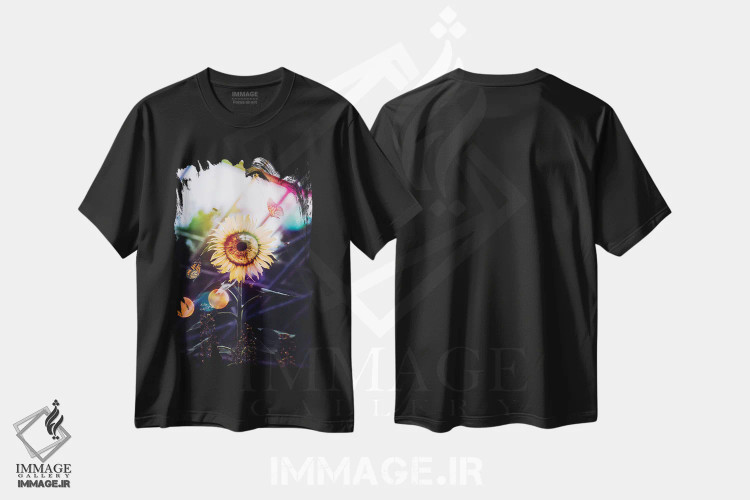 تیشرت مشکی طرح دار چشم گل آفتابگردان، عکاسی ترکیبی اثر جن زد | immage.ir