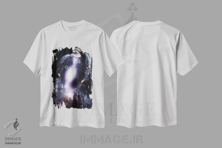تیشرت سفید طرح دار رقص باله سیارات کهکشان، هنر دیجیتال اثر جن زد | immage.ir