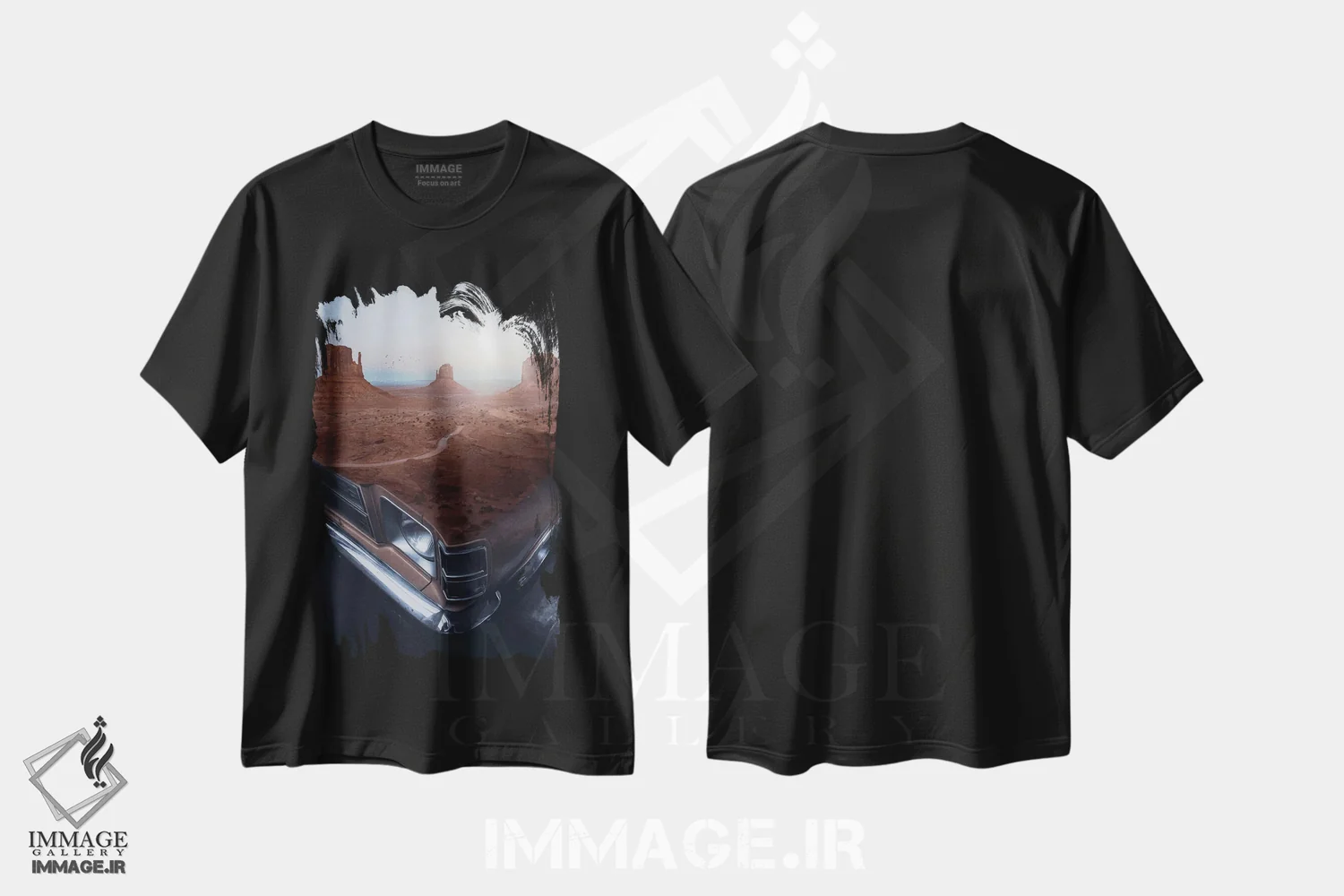 تیشرت مشکی طرح دار خودروی کلاسیک در غرب آمریکا، عکاسی ترکیبی اثر جن زد | immage.ir