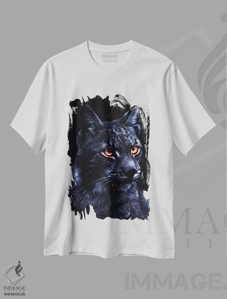 تیشرت سفید طرح دار سیاهگوش خاکستری و آبی، هنر دیجیتال اثر جن زد | فروشگاه ایماژ