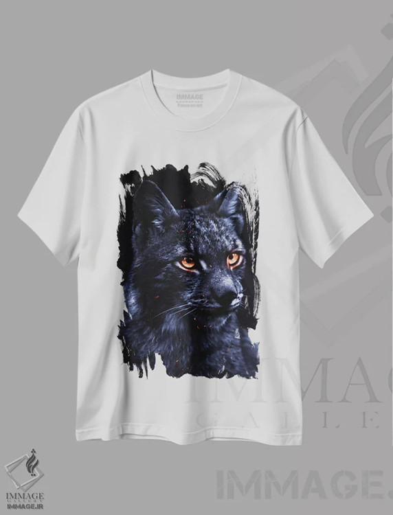 تیشرت سفید طرح دار سیاهگوش خاکستری و آبی، هنر دیجیتال اثر جن زد | فروشگاه ایماژ