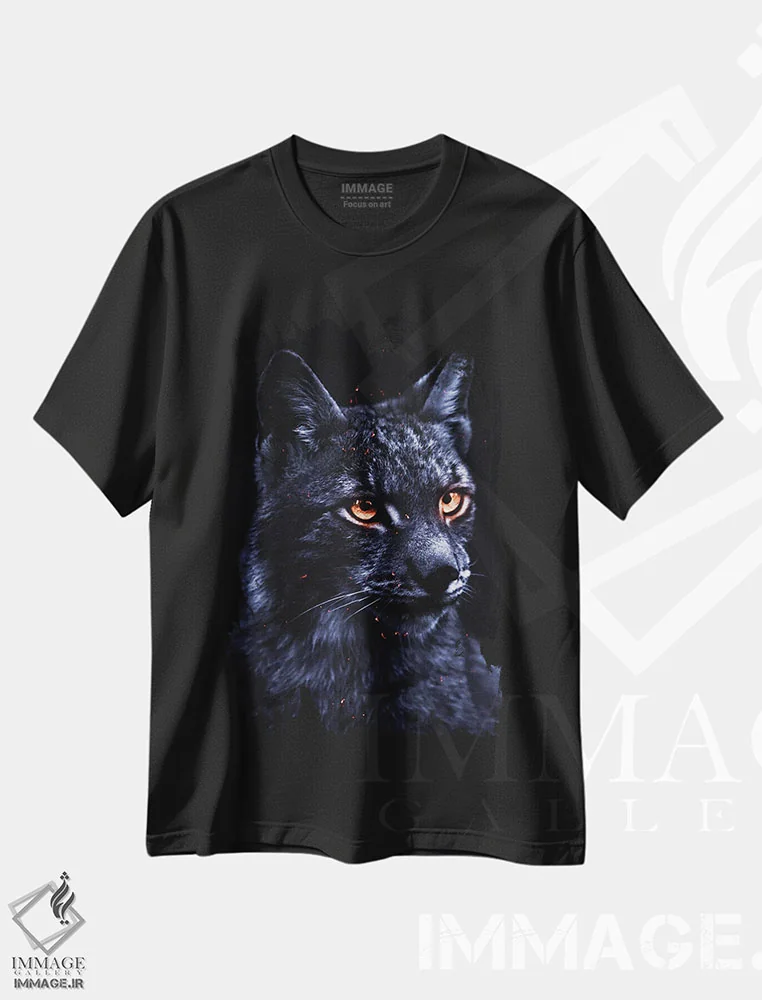 تیشرت مشکی طرح دار سیاهگوش خاکستری و آبی، هنر دیجیتال اثر جن زد | immage.ir