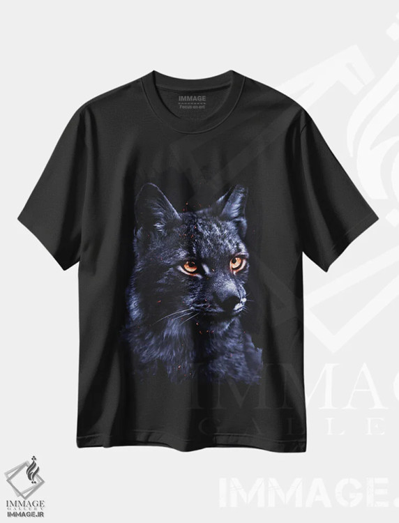 تیشرت مشکی طرح دار سیاهگوش خاکستری و آبی، هنر دیجیتال اثر جن زد | immage.ir