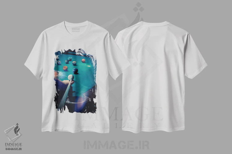 تیشرت سفید طرح دار بیلیارد و گوی های سیاره ای، عکاسی ترکیبی اثر جن زد | immage.ir