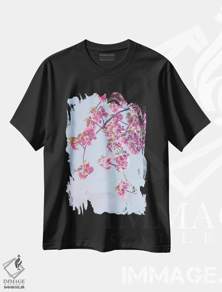 تیشرت مشکی طرح دار شاخه زیبایی شناسانه و هلال ماه، هنر دیجیتال اثر جن زد | immage.ir