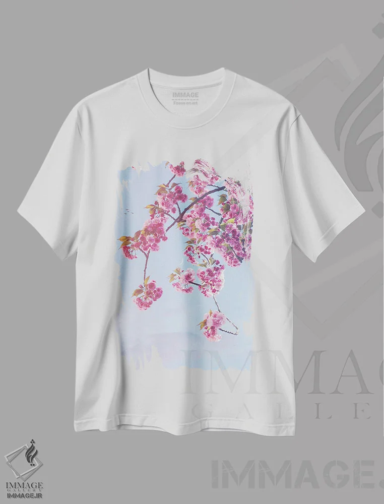 تیشرت سفید طرح دار شاخه زیبایی شناسانه و هلال ماه، هنر دیجیتال اثر جن زد | فروشگاه ایماژ