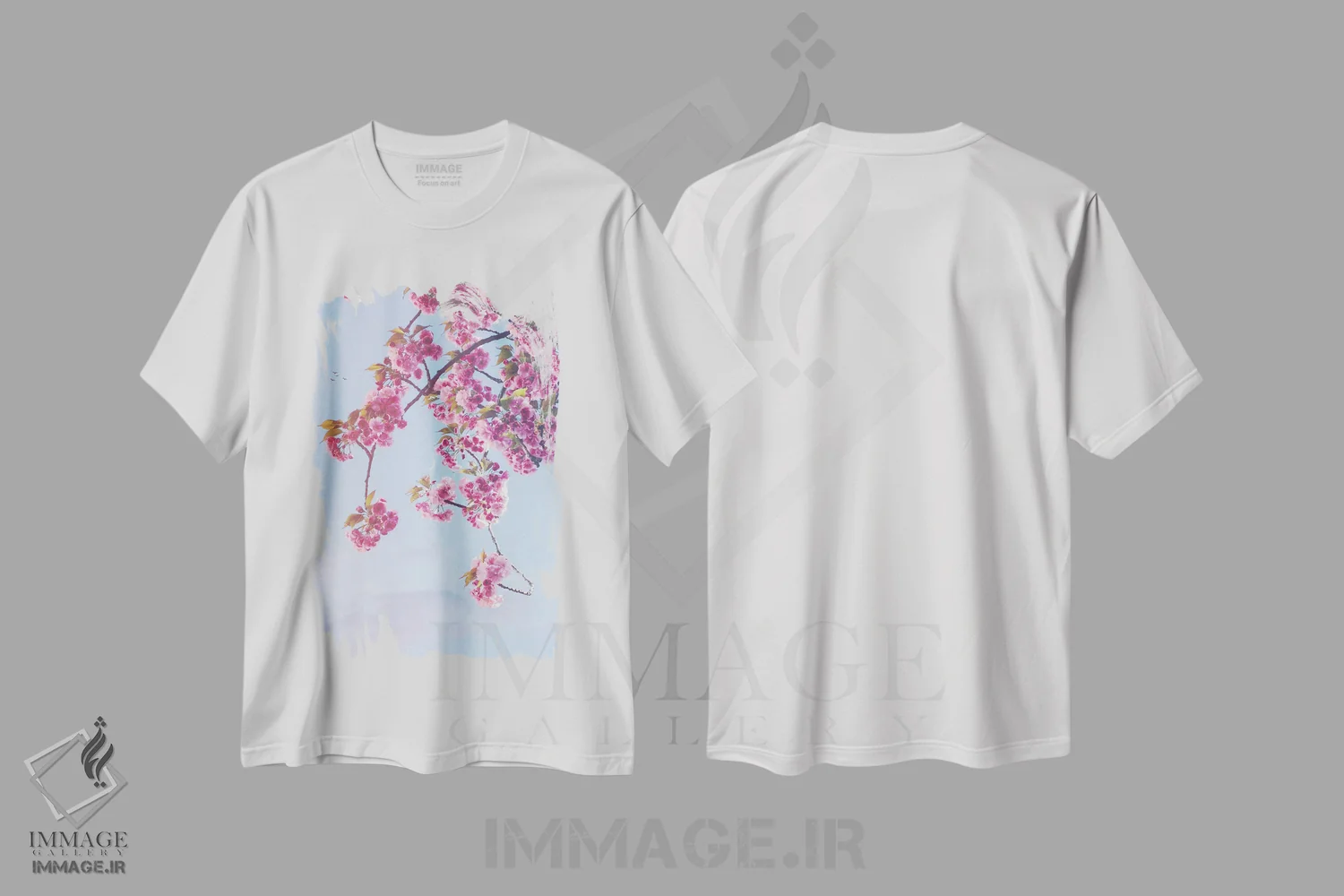 تیشرت سفید طرح دار شاخه زیبایی شناسانه و هلال ماه، هنر دیجیتال اثر جن زد | فروشگاه ایماژ