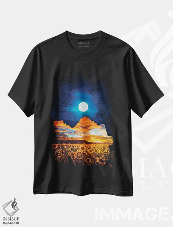 تیشرت مشکی طرح دار چهره دونیمه شب و روز، عکاسی ترکیبی اثر جن زد | فروشگاه ایماژ