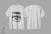 تیشرت سفید طرح دار چشم پلکان چرخان سیاه و سفید، هنر تزئینی سیاه و سفید اثر جن زد | فروشگاه ایماژ