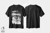 تیشرت مشکی طرح دار چشم پلکان چرخان سیاه و سفید، هنر تزئینی سیاه و سفید اثر جن زد | immage.ir