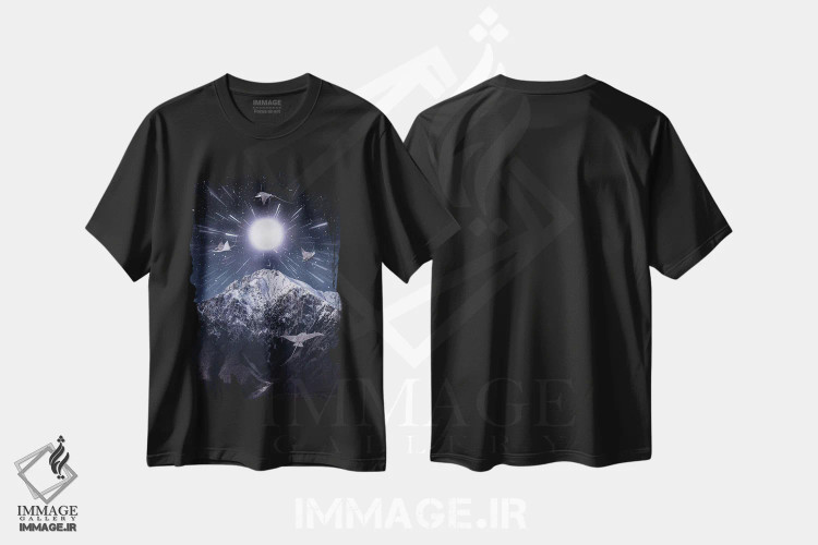تیشرت مشکی طرح دار رقص باله پرتوها به دور ماه، عکاسی ترکیبی اثر جن زد | فروشگاه ایماژ