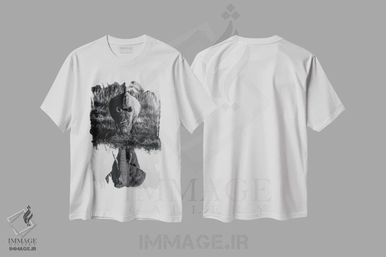 تیشرت سفید طرح دار فیل و کرگدن در ساوان سیاه و سفید، هنر تزئینی سیاه و سفید اثر جن زد | immage.ir