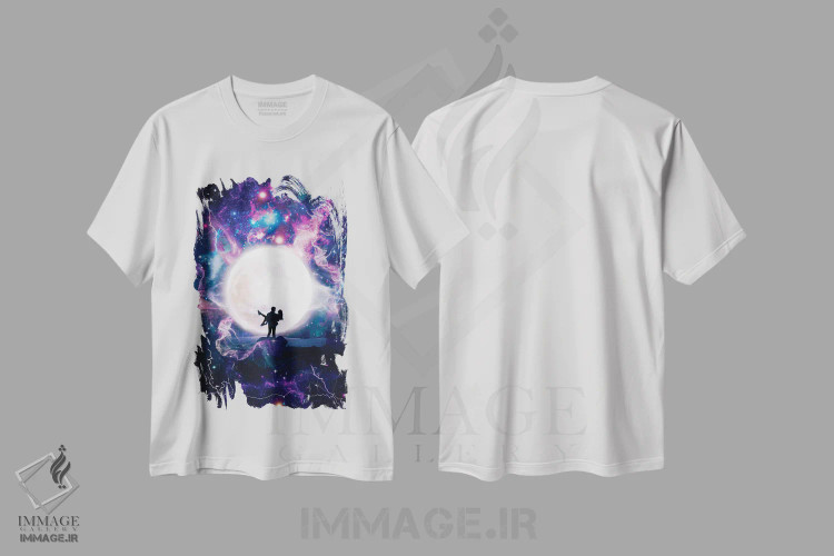 تیشرت سفید طرح دار سیلوئت زوج عاشق در فضا، تزئینی اثر جن زد | فروشگاه ایماژ