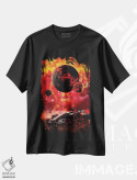 تیشرت مشکی طرح دار آتش فرمول یک در جهان پیست مسابقه، تزئینی اثر جن زد | فروشگاه ایماژ