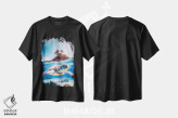 تیشرت مشکی طرح دار لاک پشت دریایی و جزیره بهشتی، تزئینی اثر جن زد | immage.ir