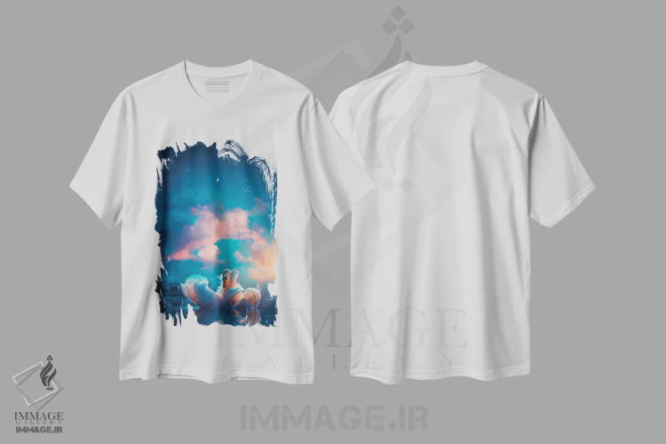 تیشرت سفید طرح دار یک جفت قو سفید عاشق، تزئینی اثر جن زد | immage.ir