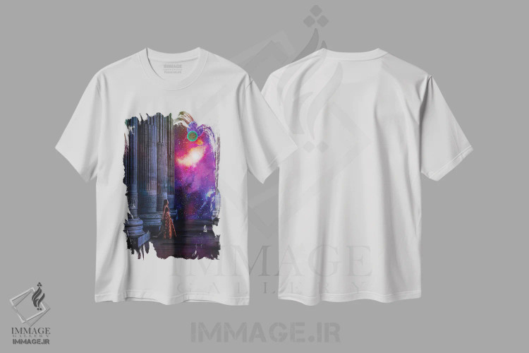 تیشرت سفید طرح دار الهه یونانی کائنات بی نهایت، هنر دیجیتال اثر جن زد | immage.ir