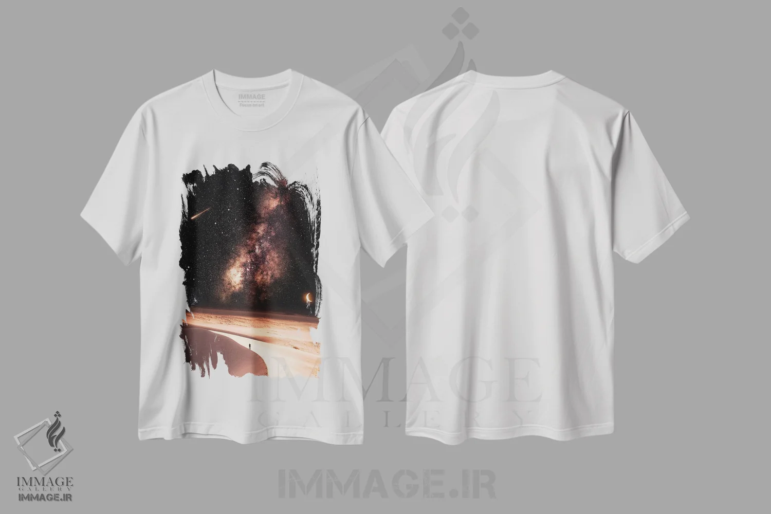 تیشرت سفید طرح دار بیابان قهوه ای، کهکشان راه شیری و شب پرستاره، هنر دیجیتال اثر جن زد | immage.ir