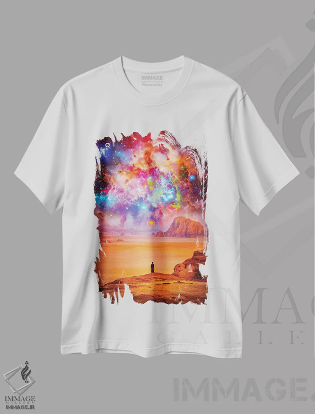 تیشرت سفید طرح دار زیبایی جهان رنگارنگ، تزئینی اثر جن زد | فروشگاه ایماژ