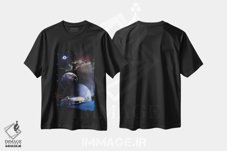 تیشرت مشکی طرح دار خودروی ورزشی در جاده ای به سوی فضای بی نهایت، تزئینی اثر جن زد | فروشگاه ایماژ