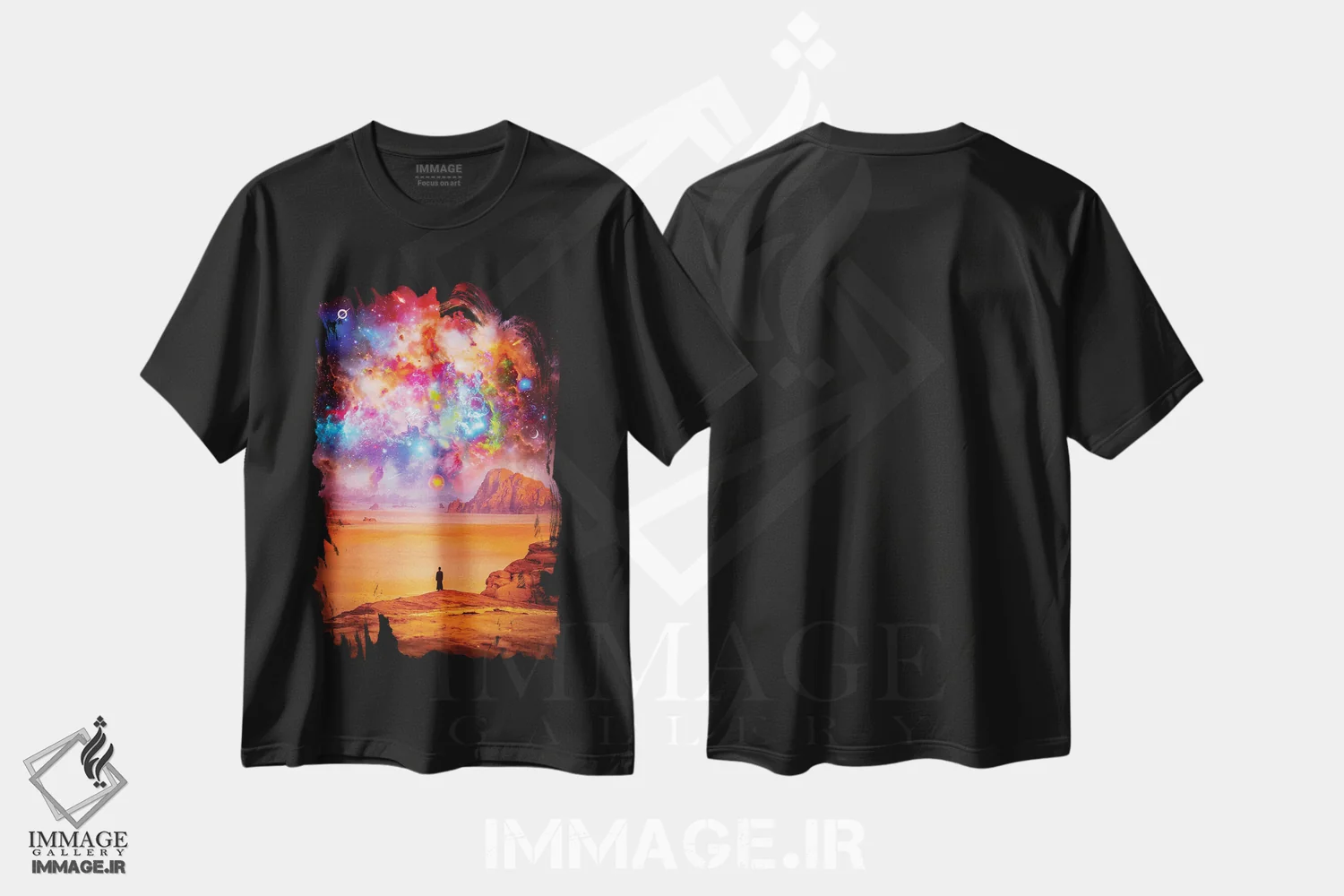 تیشرت مشکی طرح دار زیبایی جهان رنگارنگ، تزئینی اثر جن زد | immage.ir