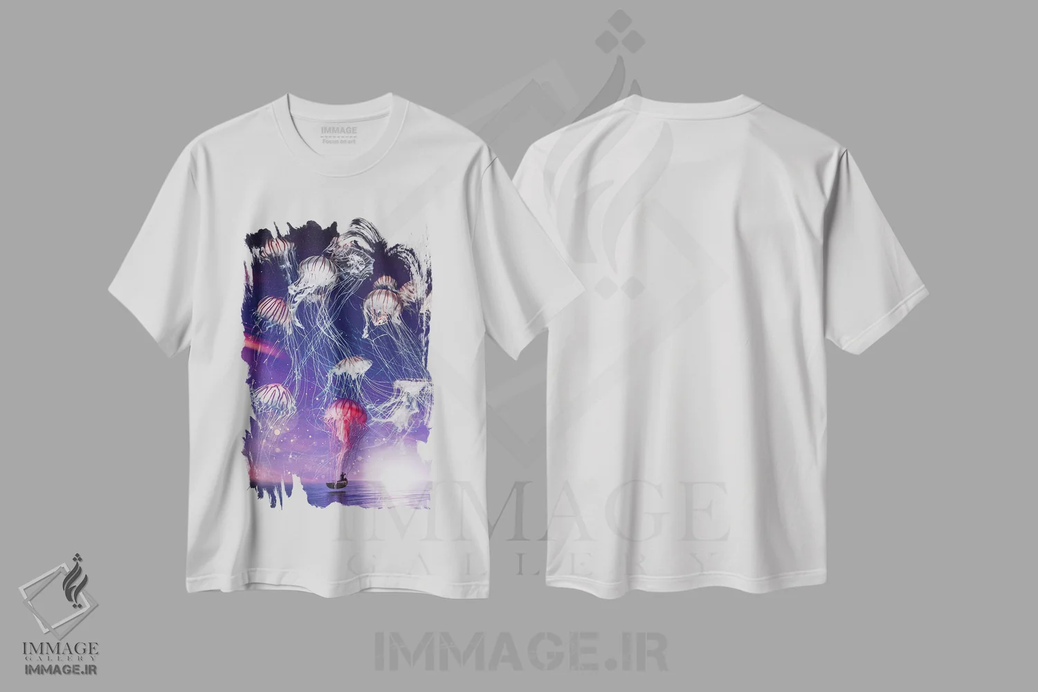 تیشرت سفید طرح دار قلمرو جادویی عروس های دریایی در شب پرستاره، تزئینی اثر جن زد | فروشگاه ایماژ