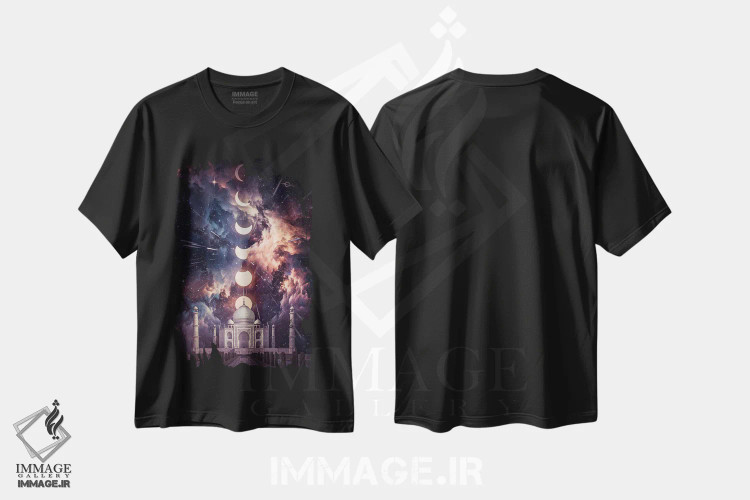 تیشرت مشکی طرح دار تاج محل، کاخ عشق و ماه های هند، عکاسی ترکیبی اثر جن زد | فروشگاه ایماژ