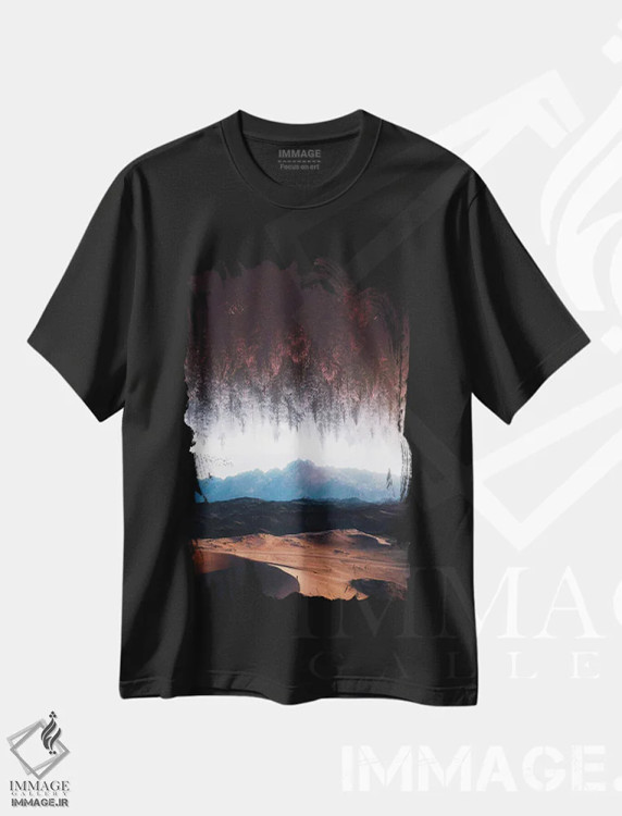 تیشرت مشکی طرح دار جنگل سورئال وارونه در بیابان، عکاسی ترکیبی اثر جن زد | فروشگاه ایماژ