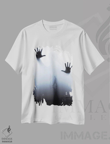 تیشرت سفید طرح دار شبح عجیب غمگین در مه، تزئینی اثر جن زد | فروشگاه ایماژ