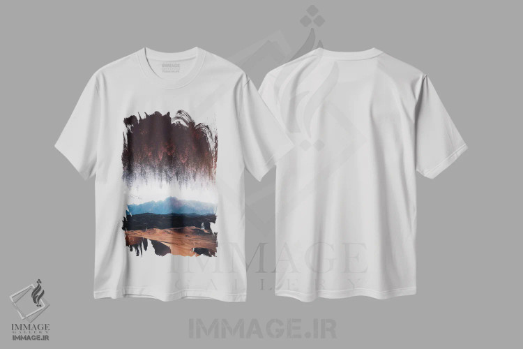 تیشرت سفید طرح دار جنگل سورئال وارونه در بیابان، عکاسی ترکیبی اثر جن زد | immage.ir