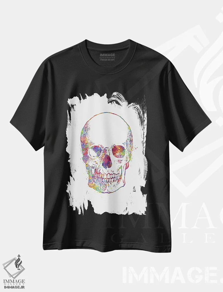 تیشرت مشکی طرح دار نمای روبرو جمجمه، هنر دیجیتال اثر جنفی آرت | فروشگاه ایماژ