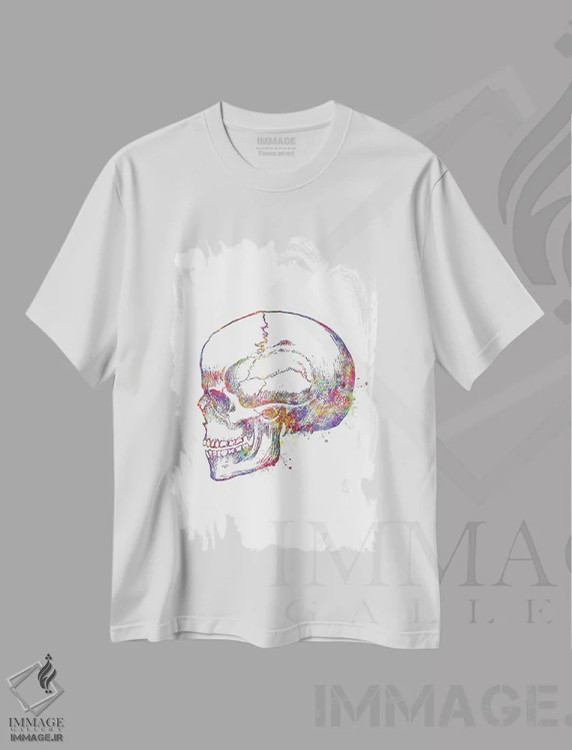 تیشرت سفید طرح دار نمای سمت چپ جمجمه، هنر دیجیتال اثر جنفی آرت | فروشگاه ایماژ