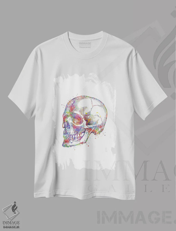 تیشرت سفید طرح دار نمای پرسپکتیو جمجمه، هنر دیجیتال اثر جنفی آرت | immage.ir