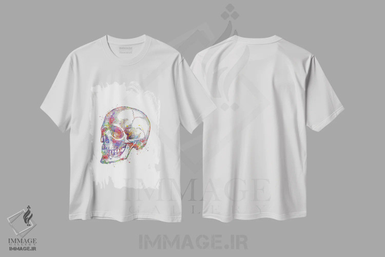 تیشرت سفید طرح دار نمای پرسپکتیو جمجمه، هنر دیجیتال اثر جنفی آرت | immage.ir