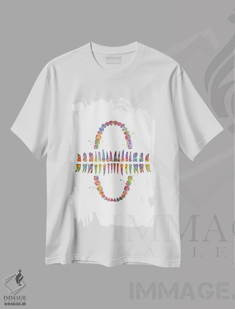 تیشرت سفید طرح دار دندان ها، هنر دیجیتال اثر جنفی آرت | فروشگاه ایماژ