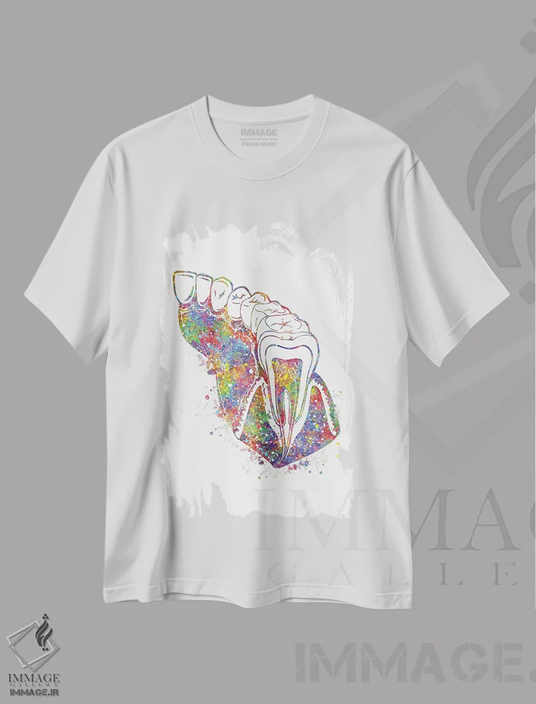 تیشرت سفید طرح دار دندان آسیا، هنر دیجیتال اثر جنفی آرت | فروشگاه ایماژ