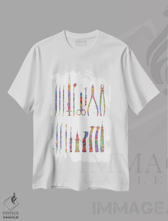 تیشرت سفید طرح دار ابزار دندانپزشکی، هنر دیجیتال اثر جنفی آرت | immage.ir