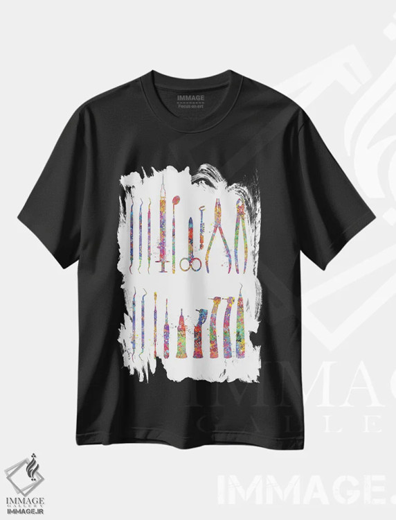تیشرت مشکی طرح دار ابزار دندانپزشکی، هنر دیجیتال اثر جنفی آرت | فروشگاه ایماژ