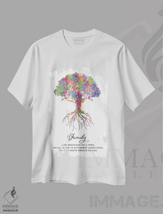 تیشرت سفید طرح دار نقل قول خانوادگی درختان، هنر دیجیتال اثر جنفی آرت | فروشگاه ایماژ