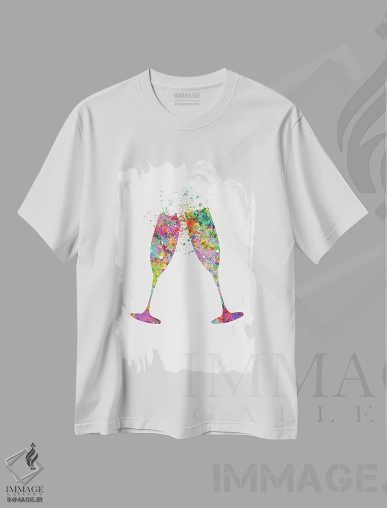 تیشرت سفید طرح دار لیوان شامپاین، هنر دیجیتال اثر جنفی آرت | فروشگاه ایماژ