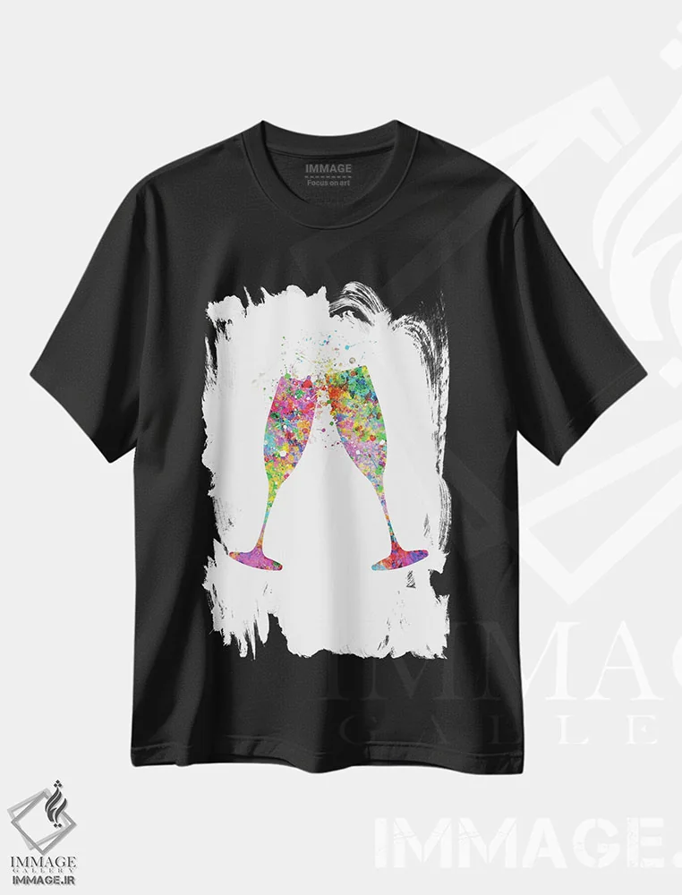 تیشرت مشکی طرح دار لیوان شامپاین، هنر دیجیتال اثر جنفی آرت | immage.ir