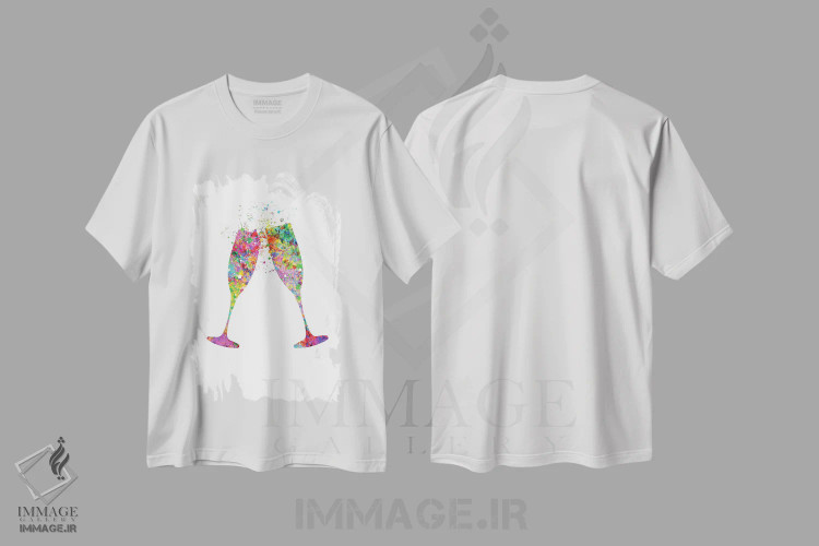 تیشرت سفید طرح دار لیوان شامپاین، هنر دیجیتال اثر جنفی آرت | فروشگاه ایماژ