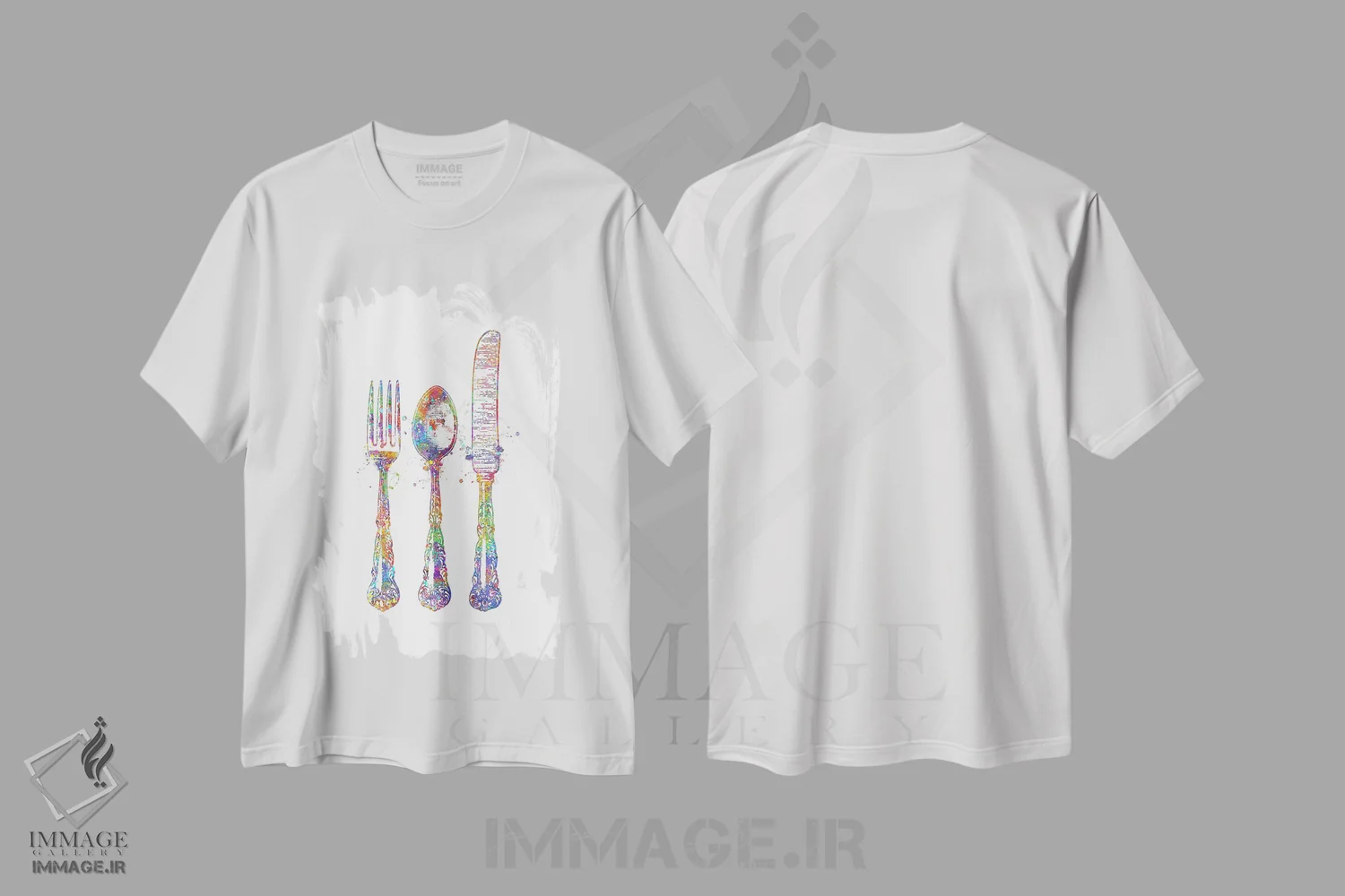 تیشرت سفید طرح دار قاشق و چنگال، هنر دیجیتال اثر جنفی آرت | فروشگاه ایماژ