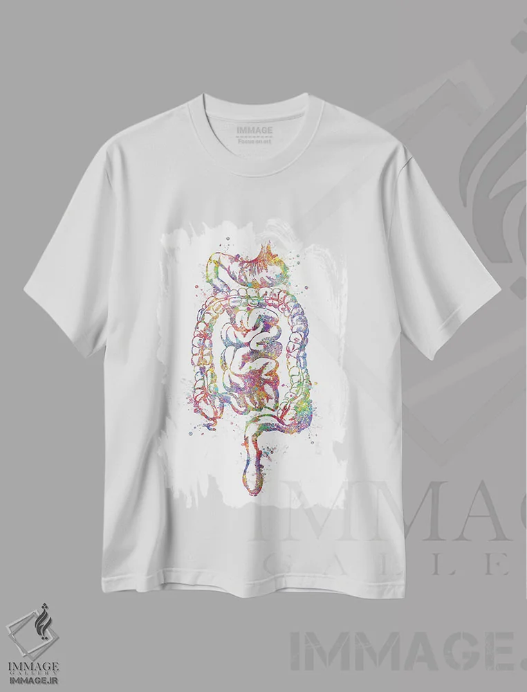 تیشرت سفید طرح دار دستگاه گوارش، هنر دیجیتال اثر جنفی آرت | فروشگاه ایماژ