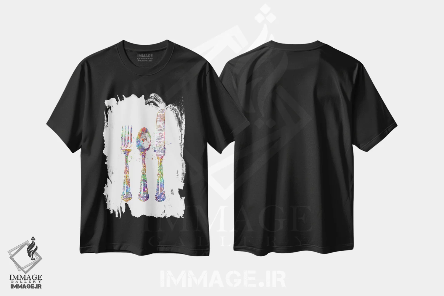تیشرت مشکی طرح دار قاشق و چنگال، هنر دیجیتال اثر جنفی آرت | immage.ir