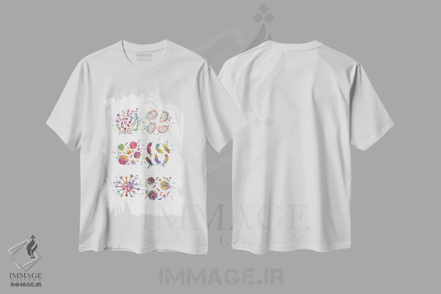 تیشرت سفید طرح دار مجموعه باکتری ها، هنر دیجیتال اثر جنفی آرت | immage.ir