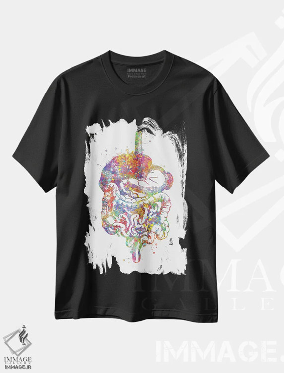 تیشرت مشکی طرح دار مجرای گوارشی ۱، هنر دیجیتال اثر جنفی آرت | فروشگاه ایماژ